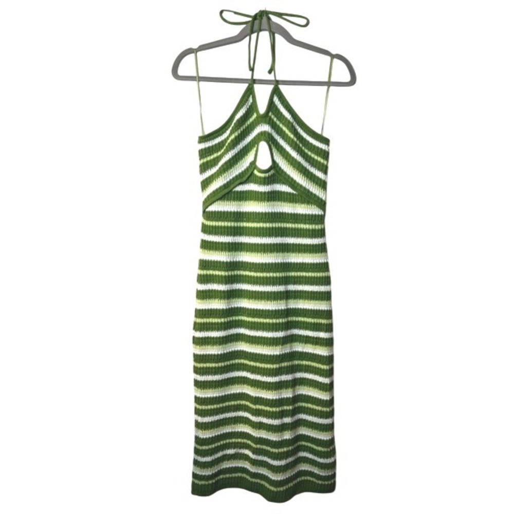 Sincerely Jules Size L Striped Knit Halter Neck Cutout Midi‎ Dress Beachy